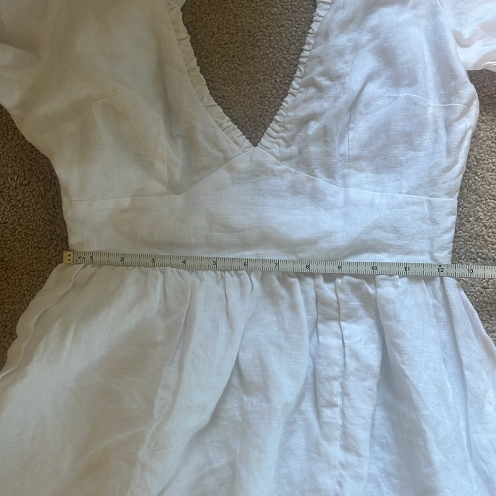 Billy J White Linen Puff Sleeve Midi Dress Size Small - Picture 5 of 5